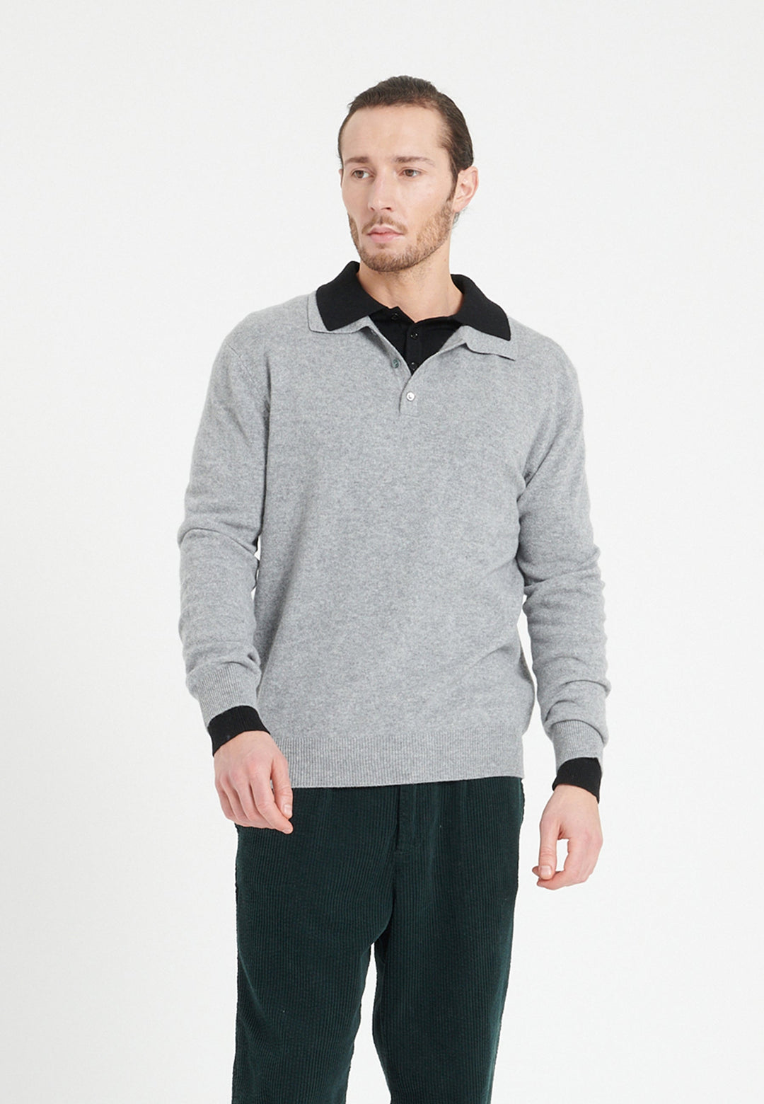 Polo manches longues homme en cachemire gris clair - LUKE 5