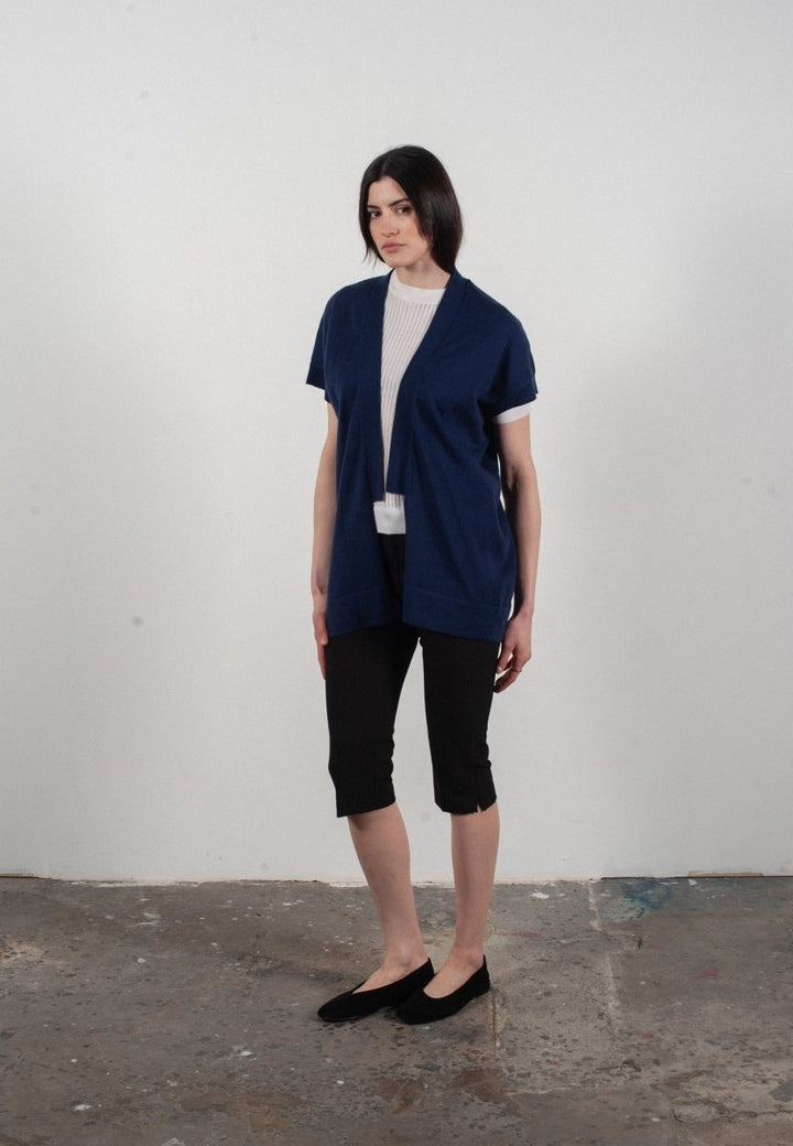 Gilet à manches courtes femme en cachemire & laine ultrafin bleu marine - KELLY 5