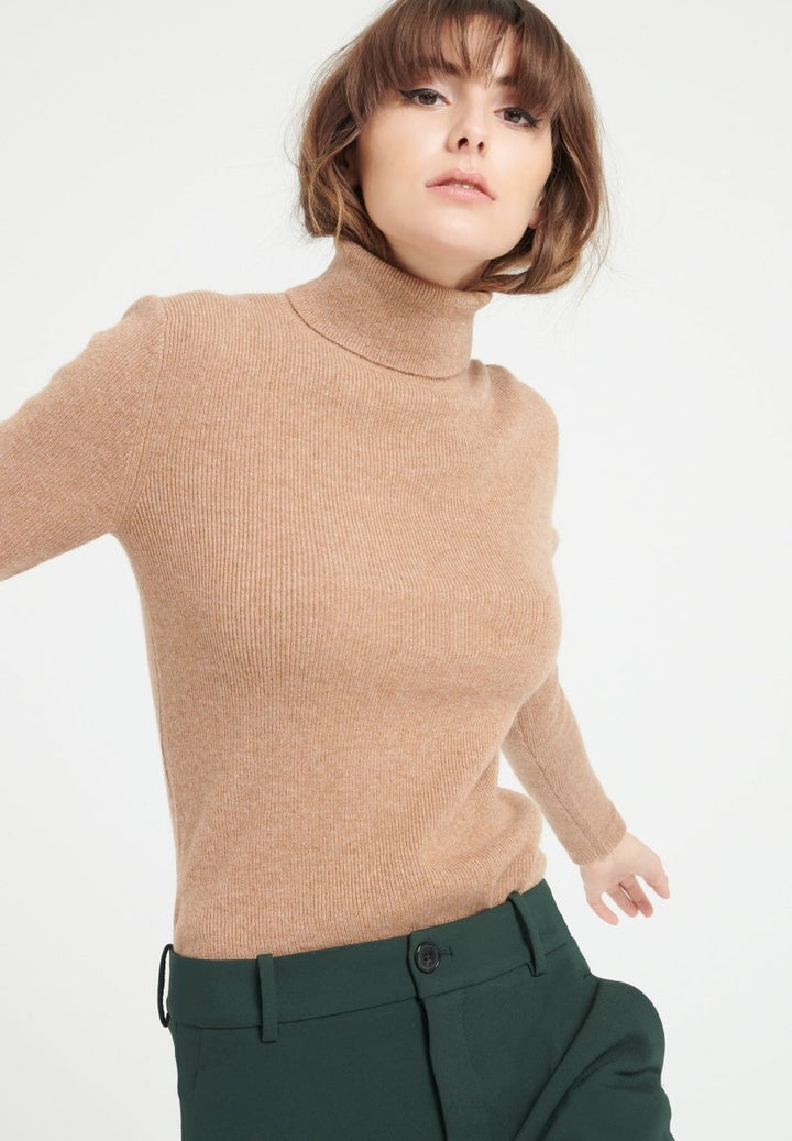 Pull col roulé femme en cachemire camel - LILLY 17