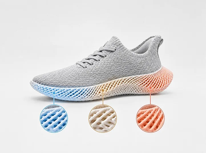 Braidge sneaker with color-coded support zones in the 3D printed sole